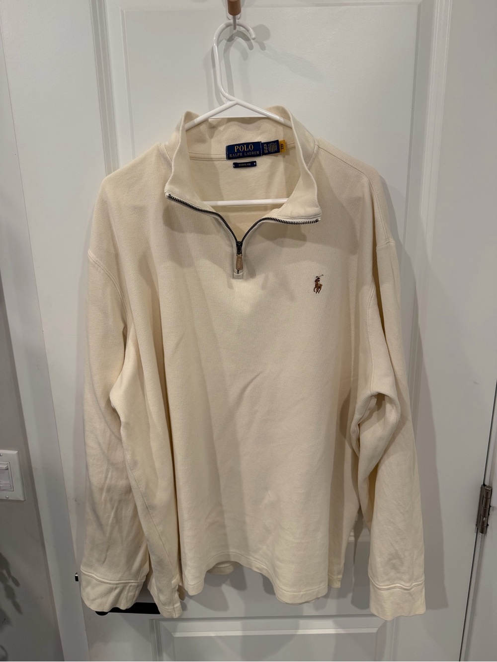 🔥Polo Ralph Lauren Quarter Zip Sweater Mens Sz XL Cream Rib Pullover VTG